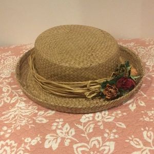 Straw Hat with Dried Rosebuds